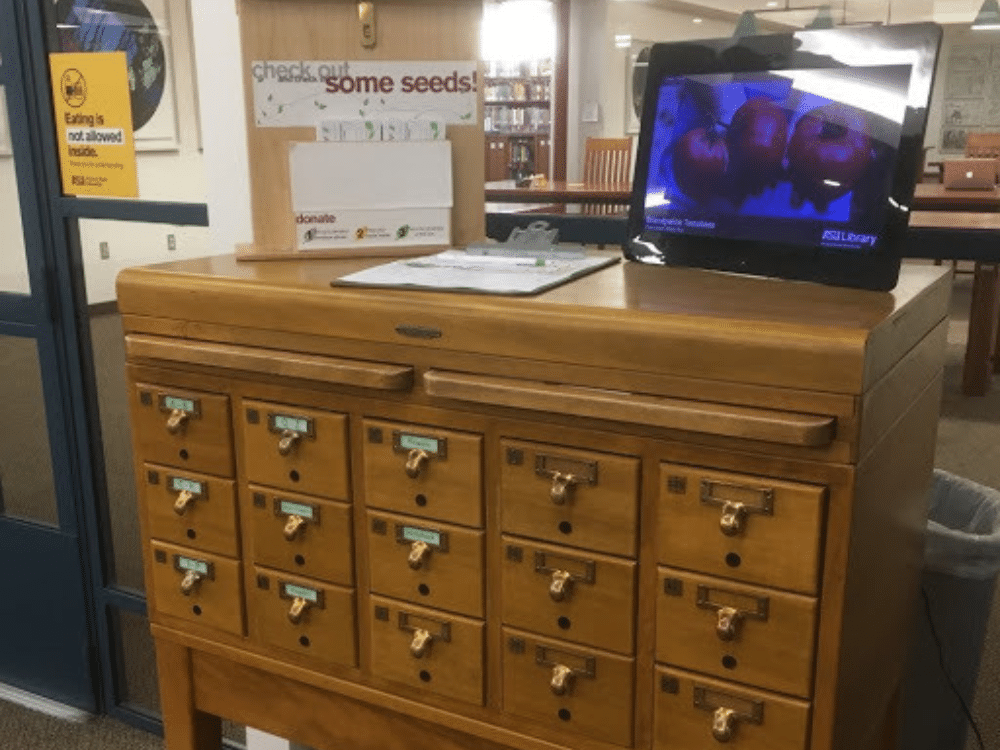 ASU Seed Library Seed packets displayed at the ASU Seed Library—take a seed, grow a garden, and be part of ASU’s sustainability mission.